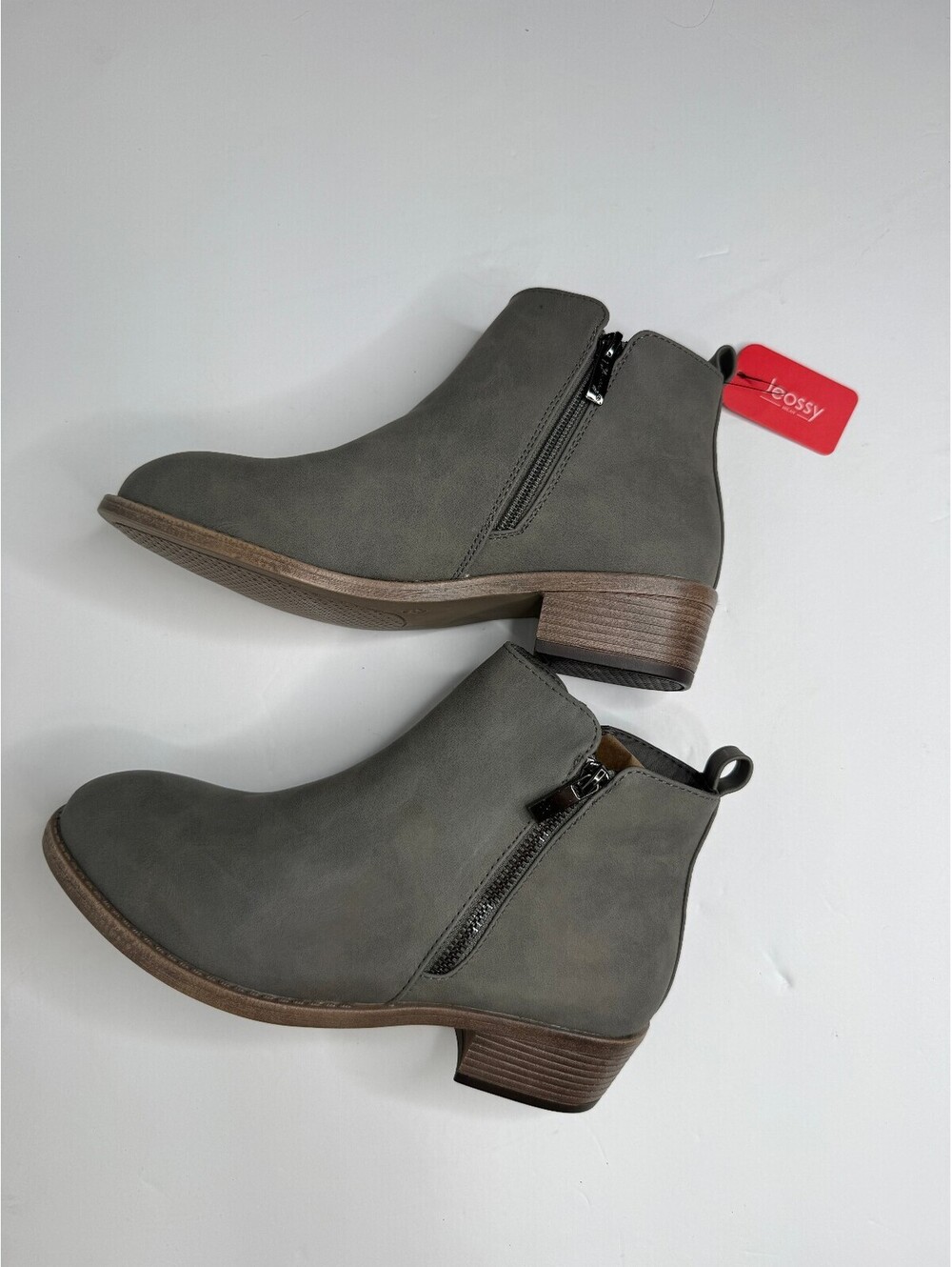 Josie Women’s Size 8 Gray Ankle Boots Side Zip Block Heel NWT